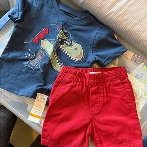 Toddler Navy Dino Tee & Red Shorts Set
